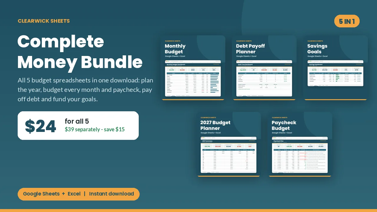 Complete Money Bundle spreadsheet preview: cover