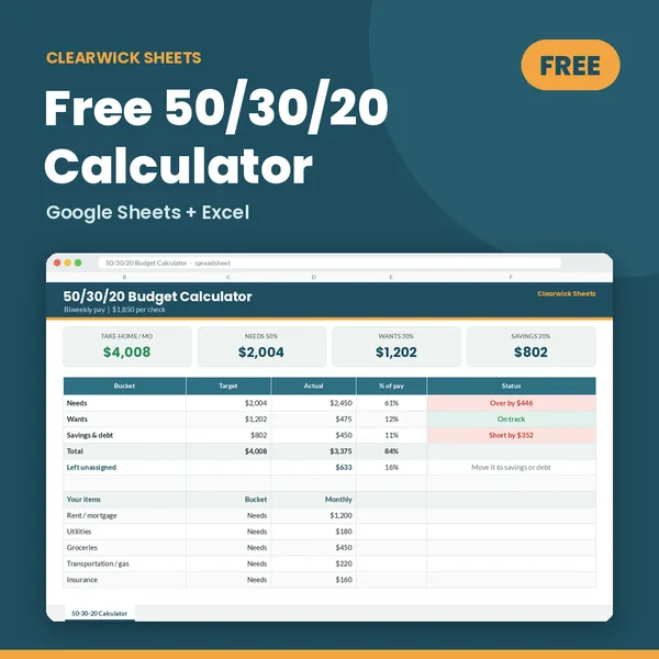 Free 50/30/20 Budget Calculator preview